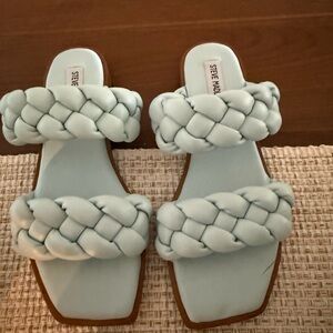 Steve Madden Pale Blue Braided Double Strap Slide Sandals